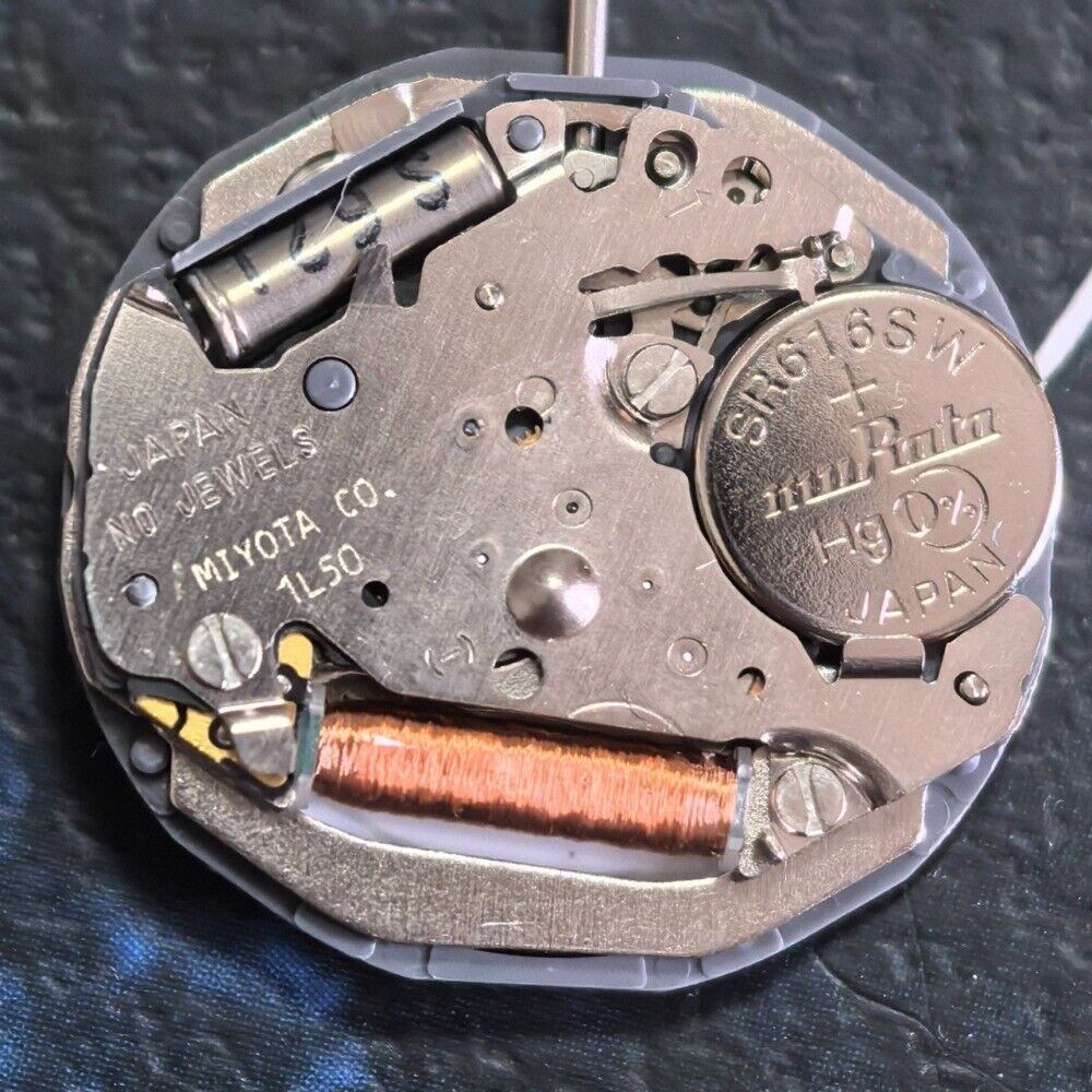 Japan Made Miyota/Citizen LTD 1L50 quartz watch movement with 3 hands, precision timekeeping for repairs.