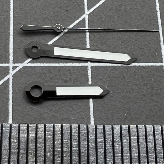 13mm polished black trim watch hands with white paint and green lume for NH35 NH36 movements.