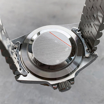 39.5MM stainless steel watch case with matching strap for NH35/NH36 movements, durable and sleek design.