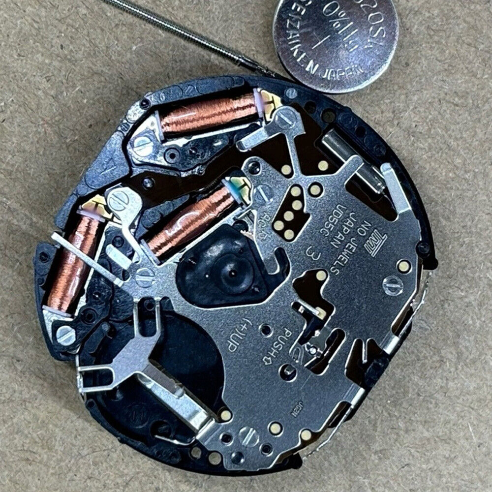 Japan Made VD55C quartz watch movement for multifunctional timepieces, no calendar, reliable precision.