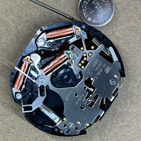 Japan Made VD55C quartz watch movement for multifunctional timepieces, no calendar, reliable precision.