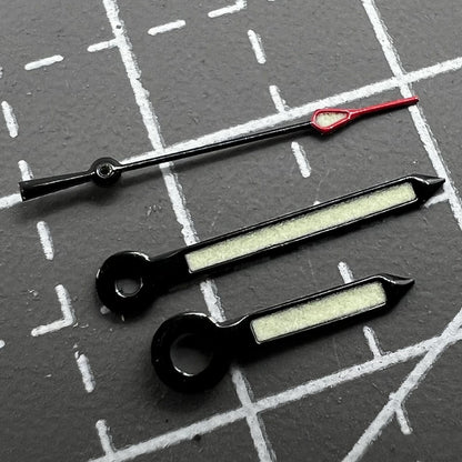 3 Hands green luminous watch hands set, black trim, compatible with NH35/NH36/4R36 movements,.