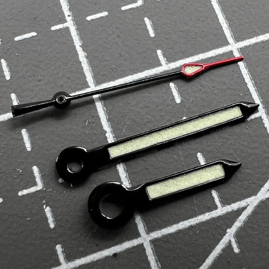 3 Hands green luminous watch hands set, black trim, compatible with NH35/NH36/4R36 movements,.