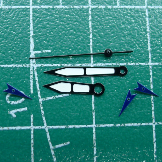 Wholesale 13mm dark blue trim luminous green watch hands for Miyota 0S10 movement.