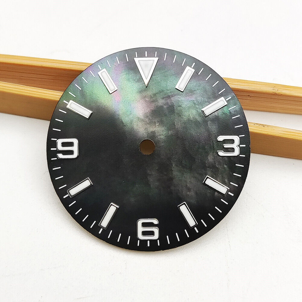 28.5mm green lume numeral watch dial, designed for NH35 4R35 automatic movement compatibility.