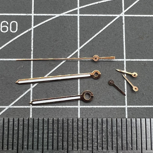 Rose Gold 17mm watch hands with green lume for PE90 movement, stylish and luminous.