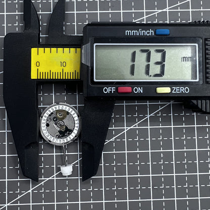 Swiss ETA95614 quartz movement watch mechanism with 2 hands and single calendar date at 6 o'clock, precision timekeeping.