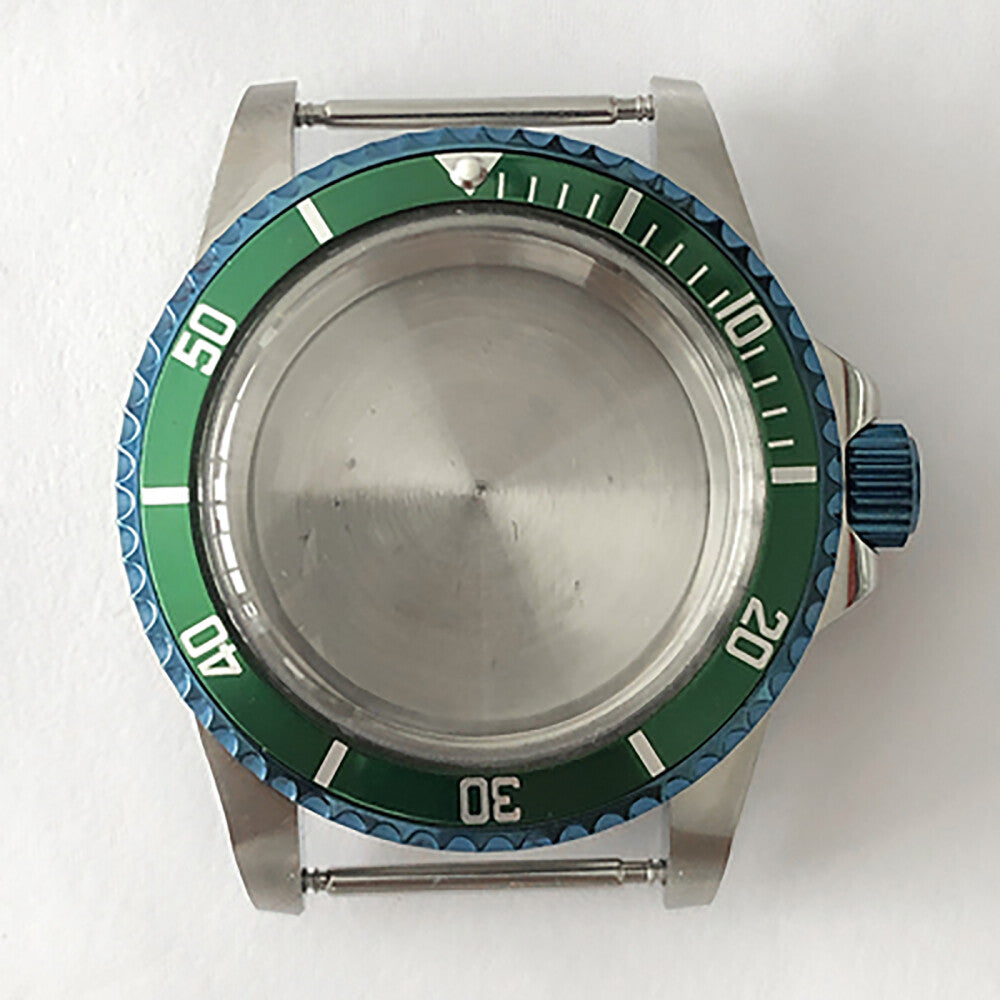 Blue retro 39.5mm stainless steel watch case with acrylic mirror, fits NH35/NH36 movements,.