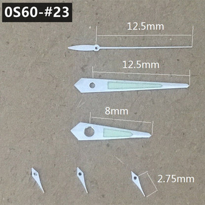 Uhrzeiger, spitz, 12,5 mm, silberner Rand, grün leuchtend, für Miyota 0S60-Uhrwerk 