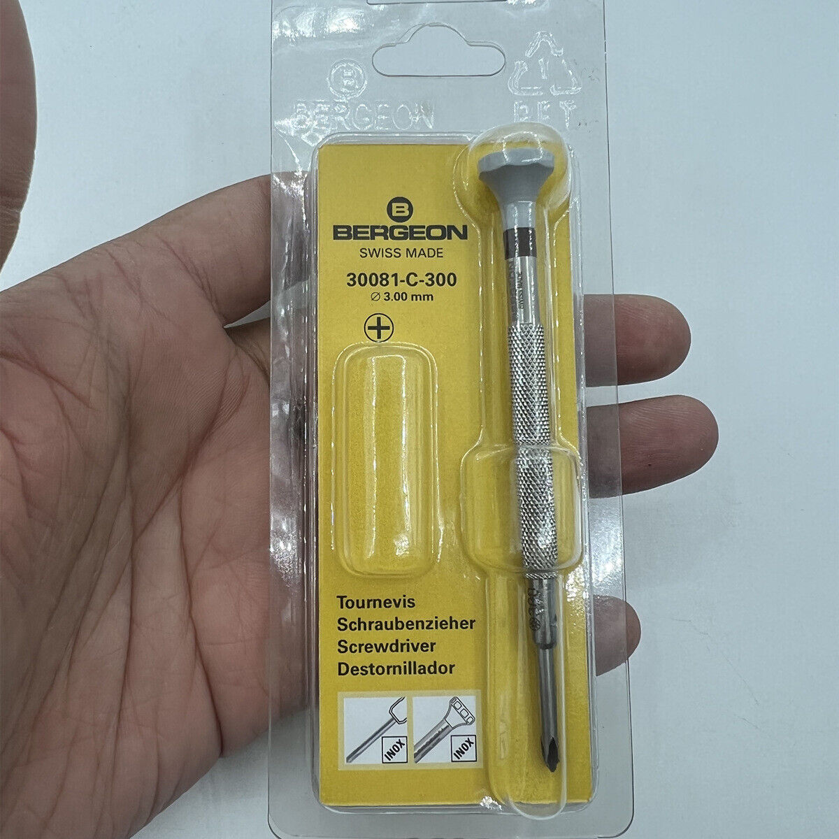 Bergeon ergonomic Phillips �3.00mm screwdriver for precise watch accessory repairs.