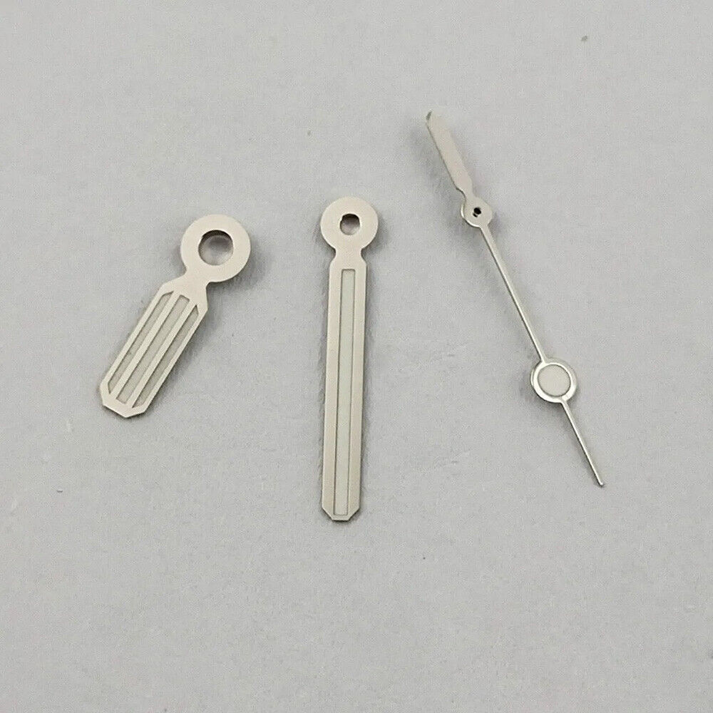 Silver luminous watch hands with trim for Miyota 8205 8215 821A 2813 3804 movements, perfect for accurate timekeeping.