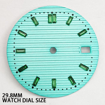 29.8mm green gemstone watch dial for NH35 movement, perfect for stylish watch accessories.