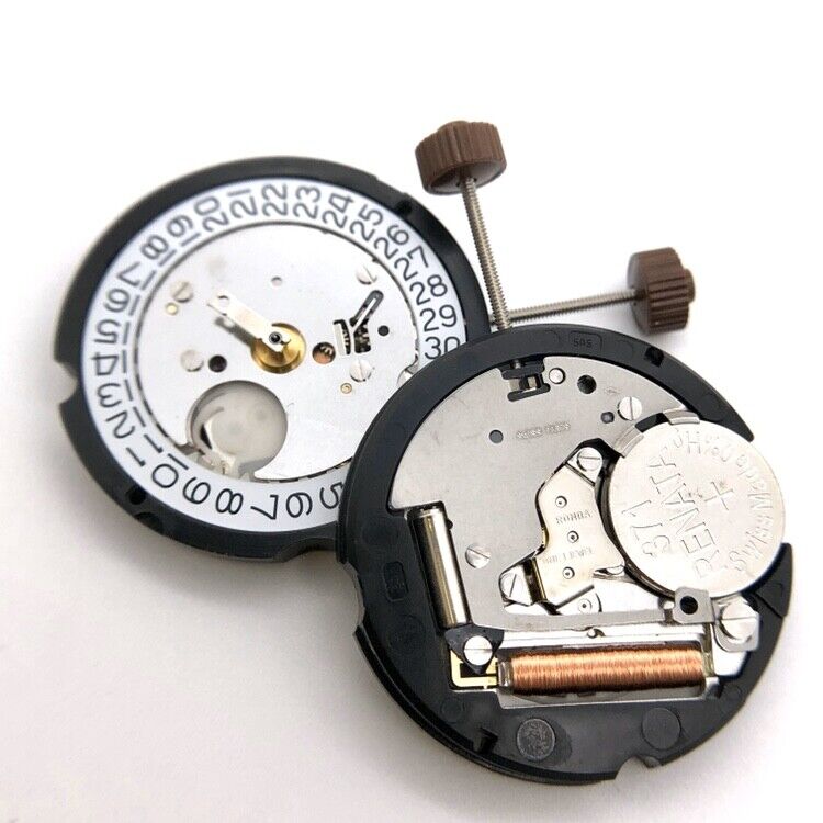 Ronda 505 quartz watch movement with date display at 3 o'clock, precision timekeeping accessory.
