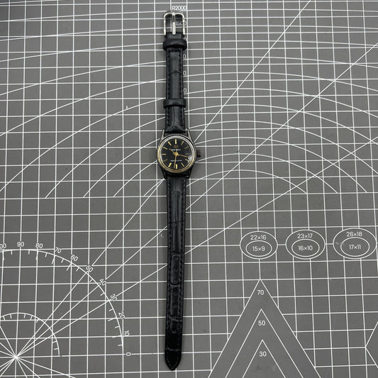 27mm Tianjin Seagull ladies watch with manual mechanical movement and golden nail markers.