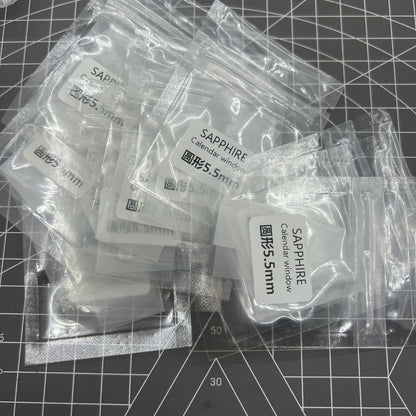 5.5mm round sapphire glass magnifier lens for watch date window, clear and durable.