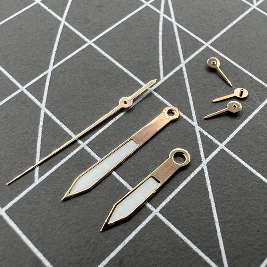 Rose gold luminous green watch hands 14.5mm for VD53, VD54, VD57 movements.