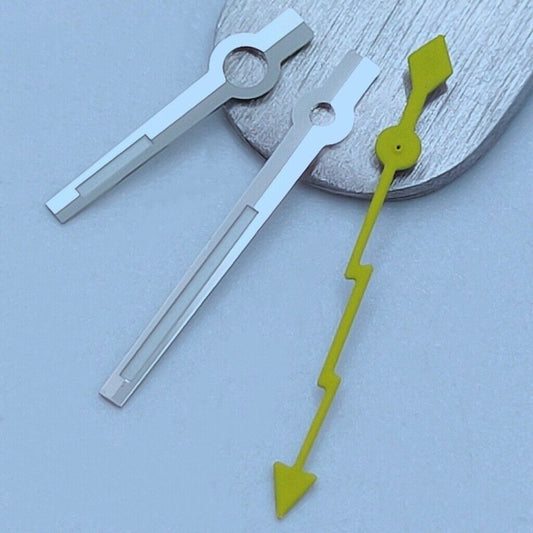 Aiguilles de montre pointues jaunes pour montres NH35/36, garniture argentée et éclair jaune