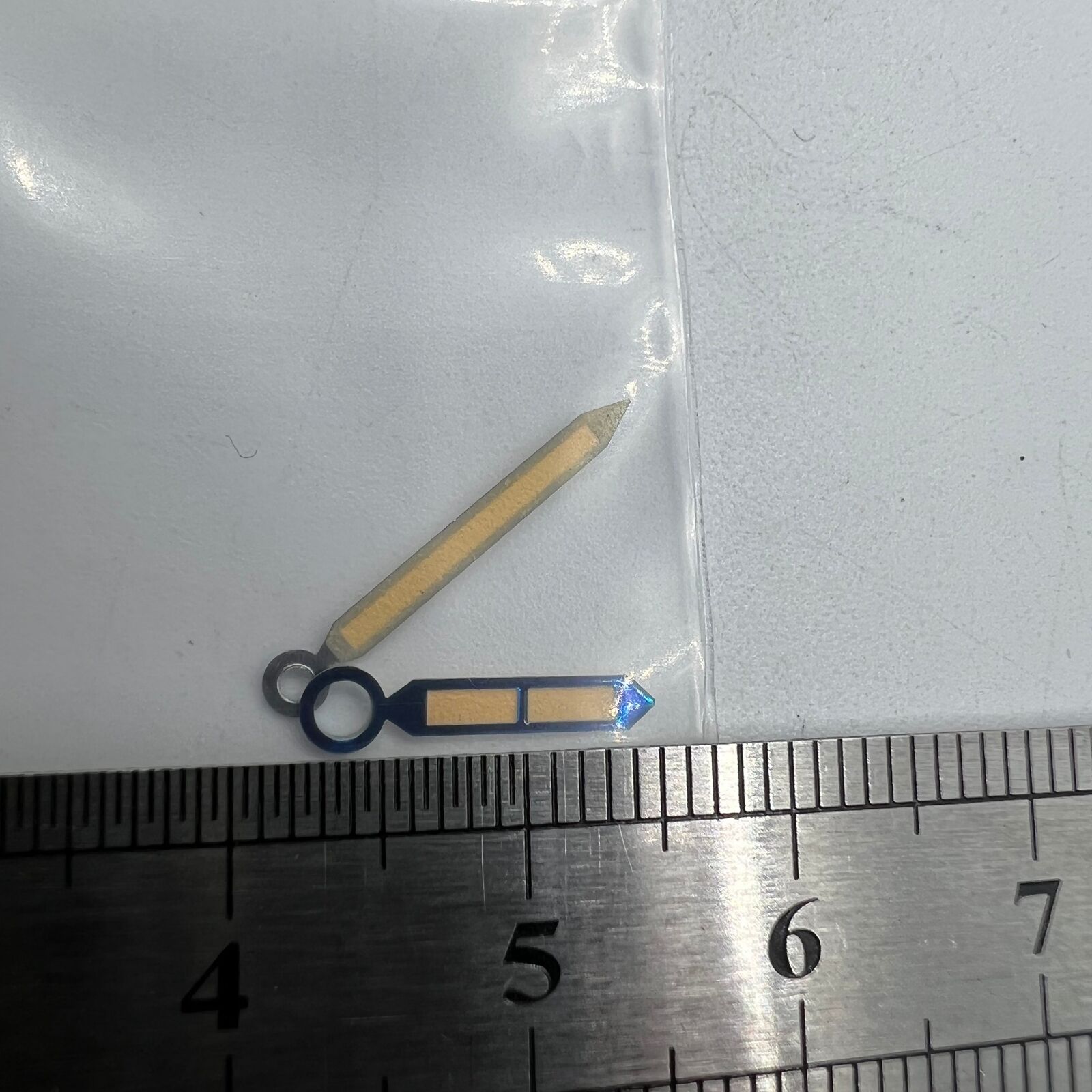 Green luminous watch hands with blue trim designed for ST3600/ST3620 ETA6497/6498 movements.