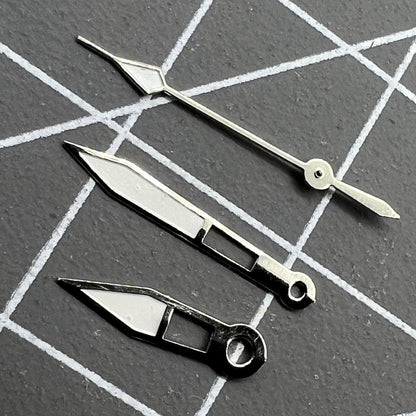 Lume arrow-shaped watch hands by P1-H2-C2 for Miyota 2035, glowing tips for accurate time reading.