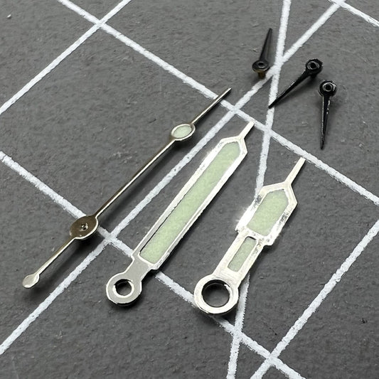 Aiguilles de montre lumineuses vertes à pointe argentée de 11,5 mm pour mouvement Miyota 0S60