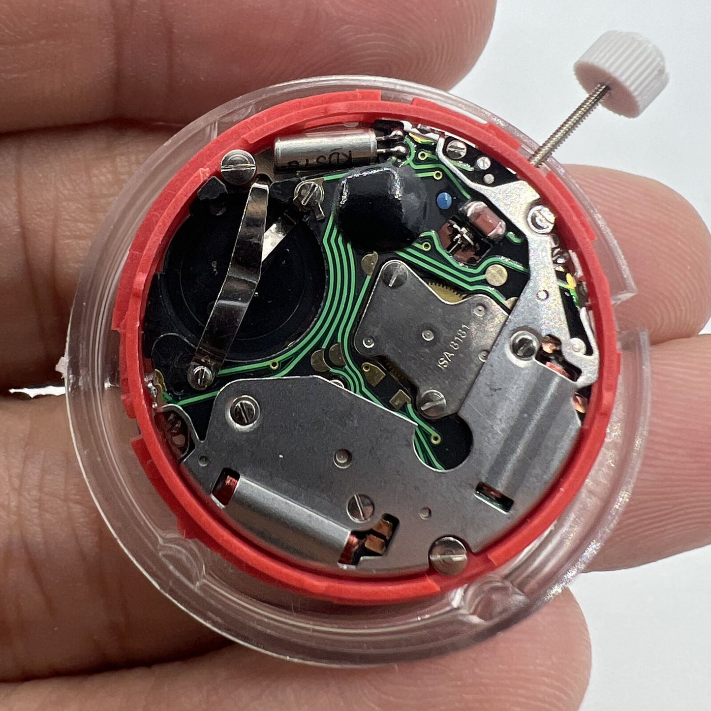 ISA 8181 Swiss quartz watch movement with single calendar and multifunction features by ISA for accurate timekeeping.