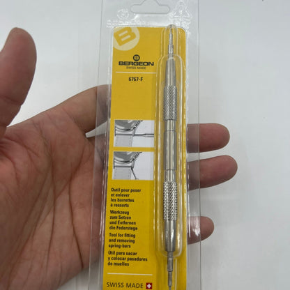 Bergeon 6767-F spring bar tool for precise watch bracelet fitting and removal.