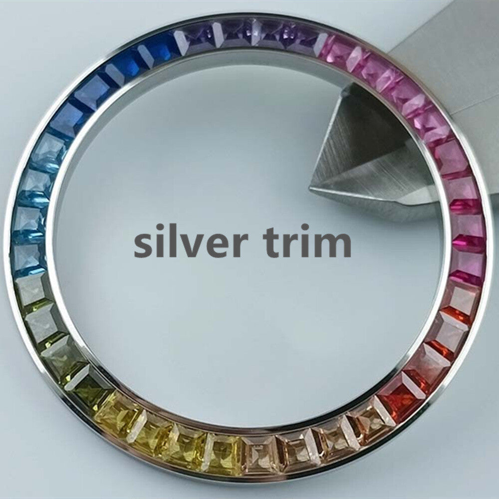 39 mm bunte Uhrenlünette mit Diamantimitat-Edelsteinen für das VK63-Uhrwerk