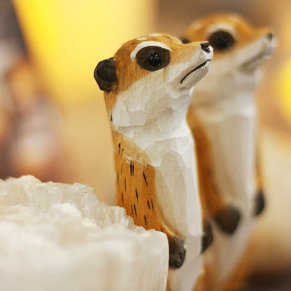 Handmade Meerkat wooden figurine, detailed collectible sculpture for home decor.