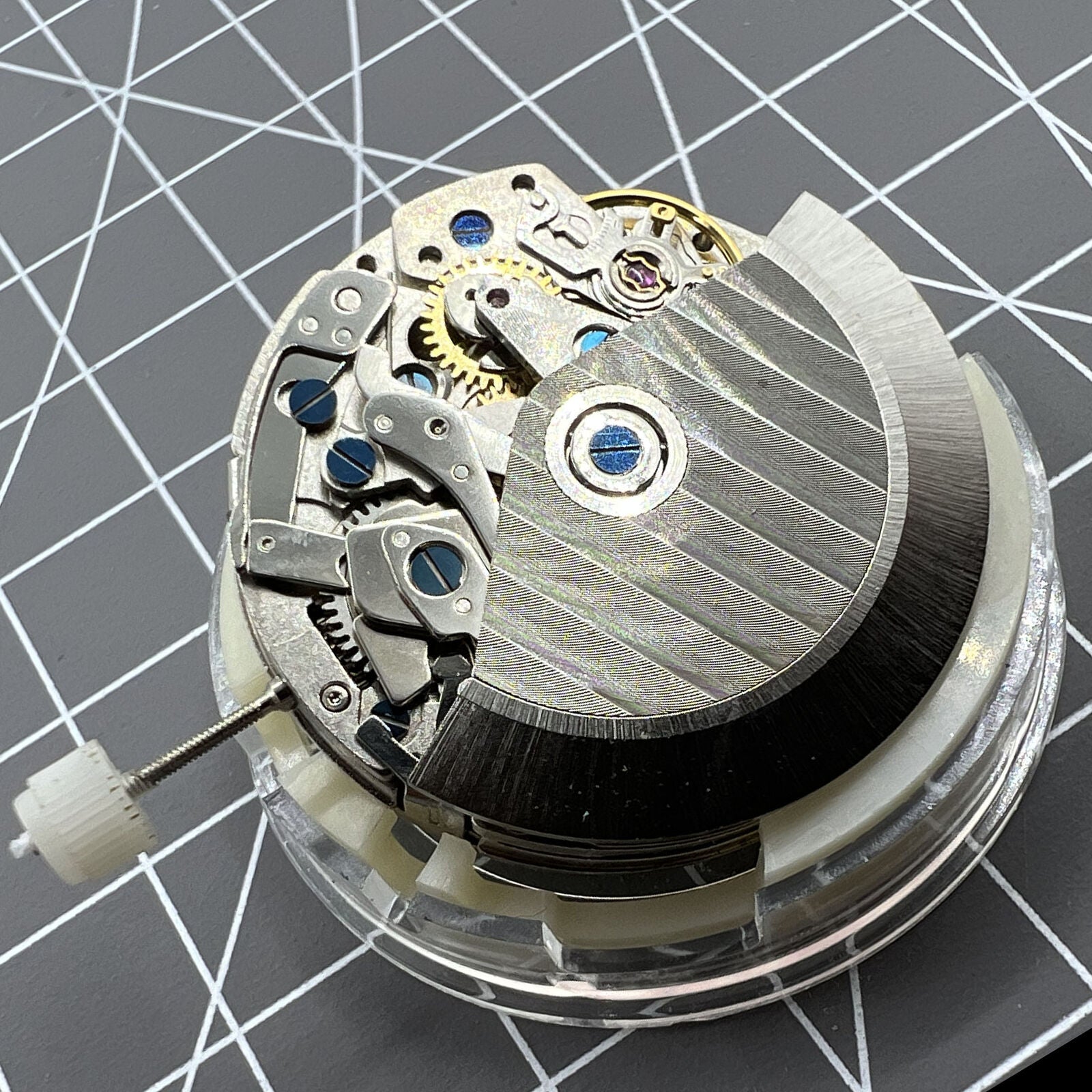 Asian 7750 automatic chronograph watch movement with single calendar by ETA, precise mechanical timekeeping component.
