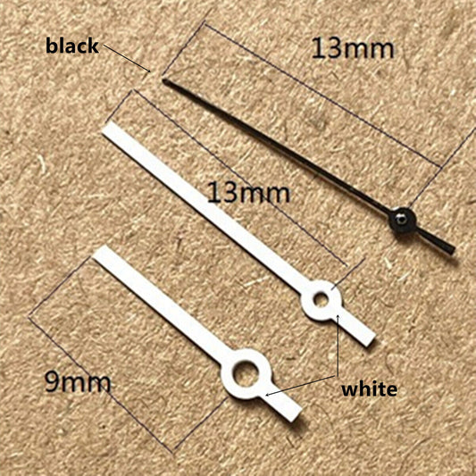 White and black painted 13mm watch hands set for Ronda 515 quartz movement, precision design.