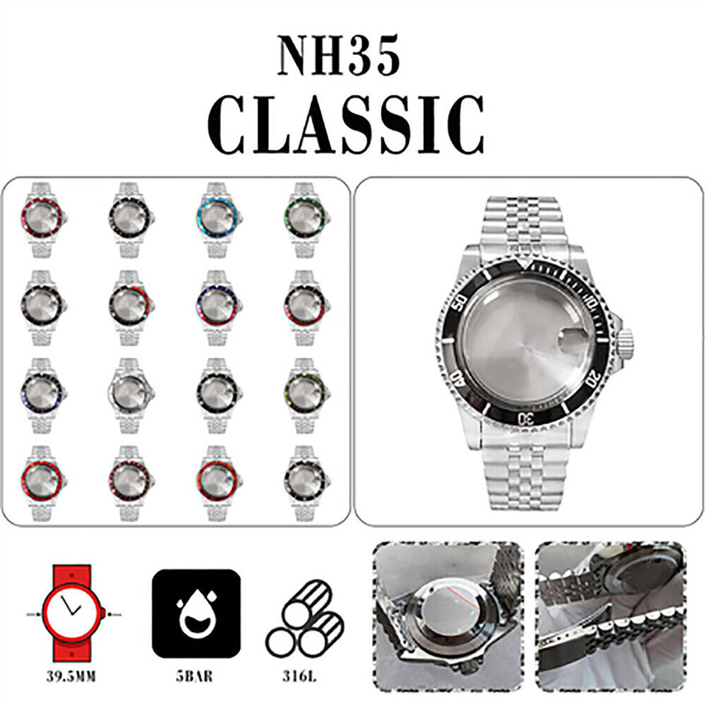 39.5MM stainless steel watch case with matching strap for NH35/NH36 movements