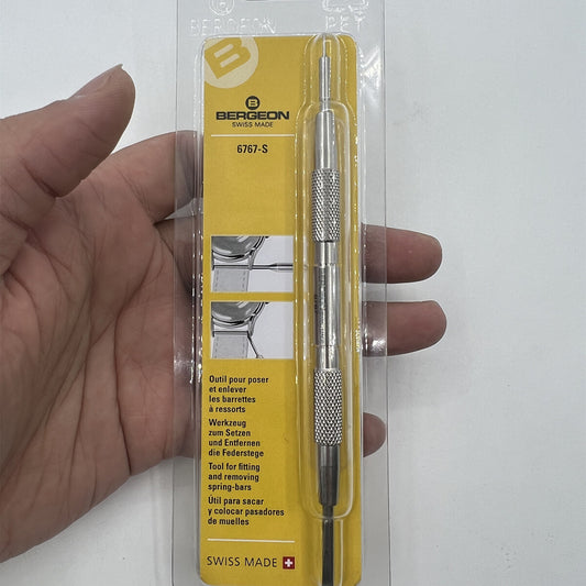Bergeon 6767-S spring bar tool for precise watch bracelet fitting and removal, essential watchmaker equipment.