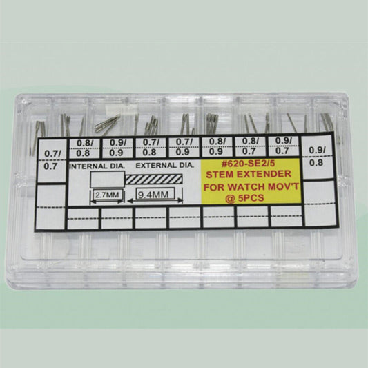 45pcs Swiss ETA watch stem extenders in 9 sizes for precise accessory adjustments and repairs.