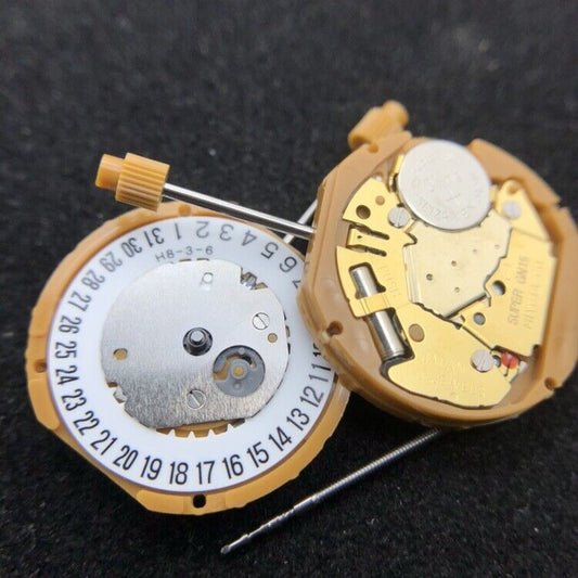 Miyota GN15 quartz watch movement with date display at 3 and 6 o'clock, precision timekeeping.