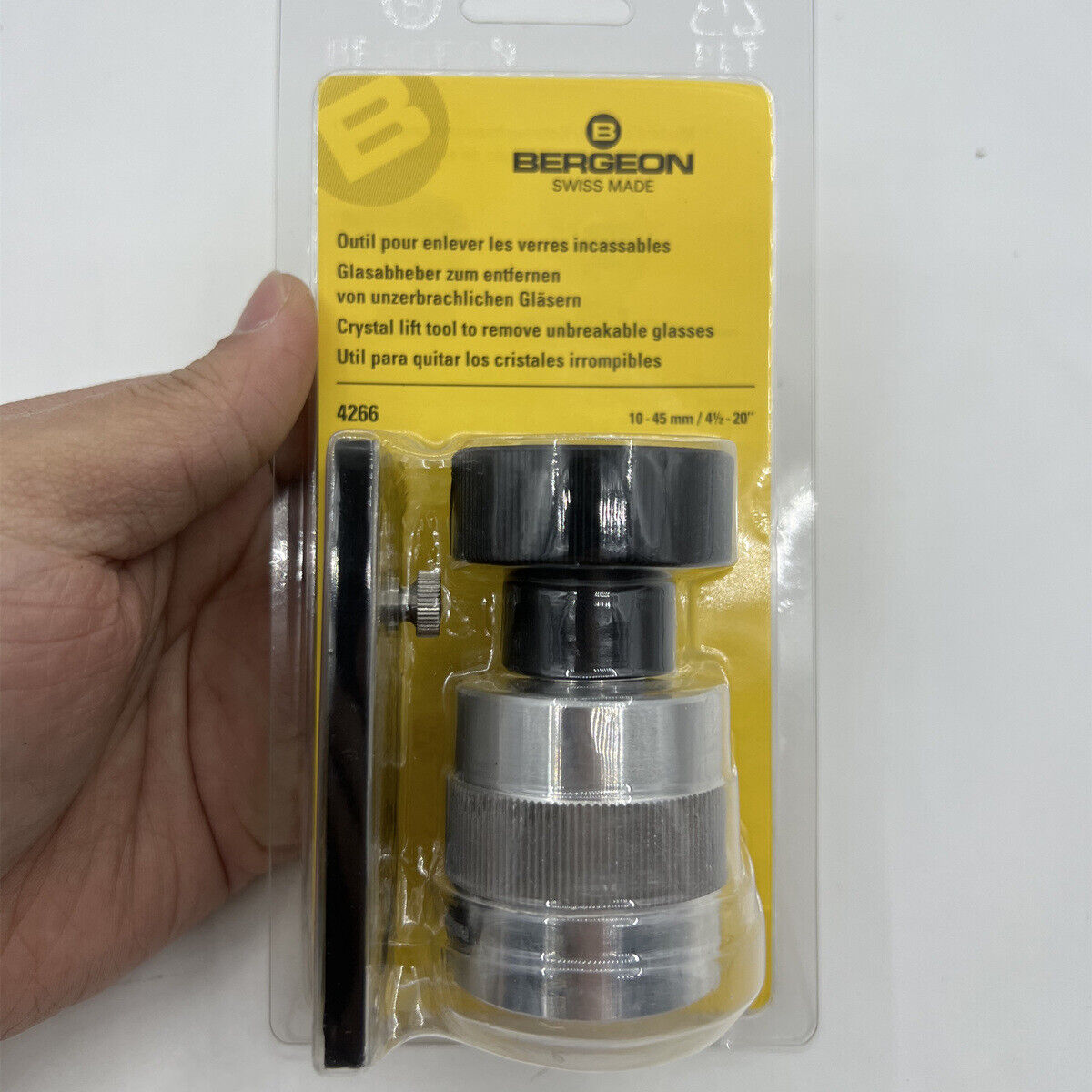 Bergeon 4266 watch crystal remover tool for 10-45mm crystals, precision adjustable lift accessory