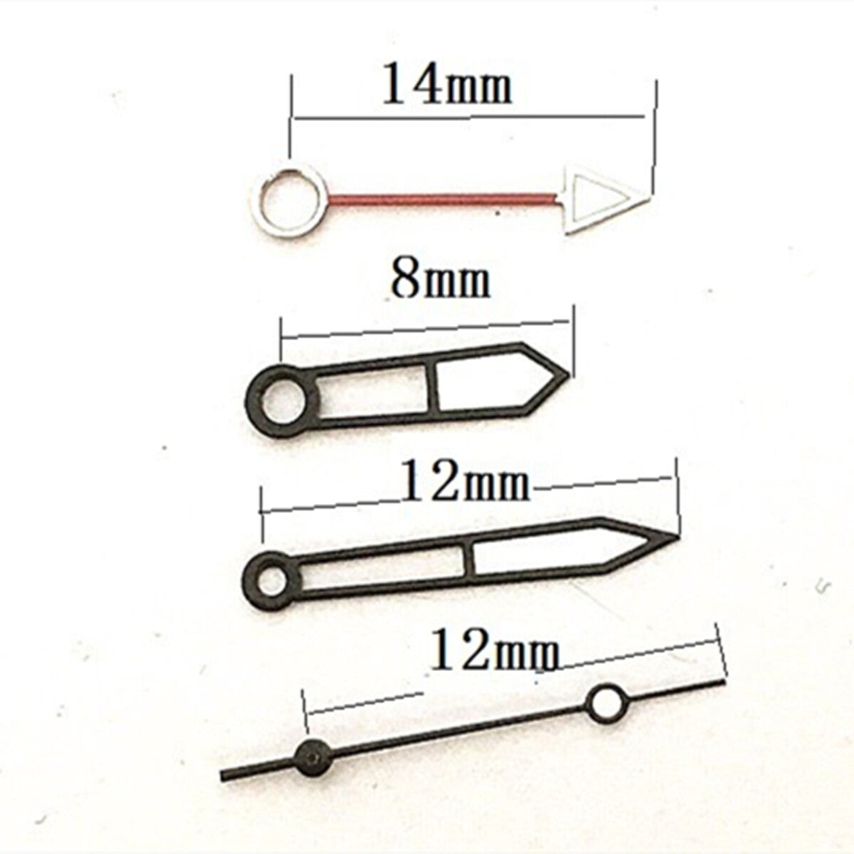 Green luminous hollow watch hands with black trim for Miyota 8205, ensuring precise time visibility.