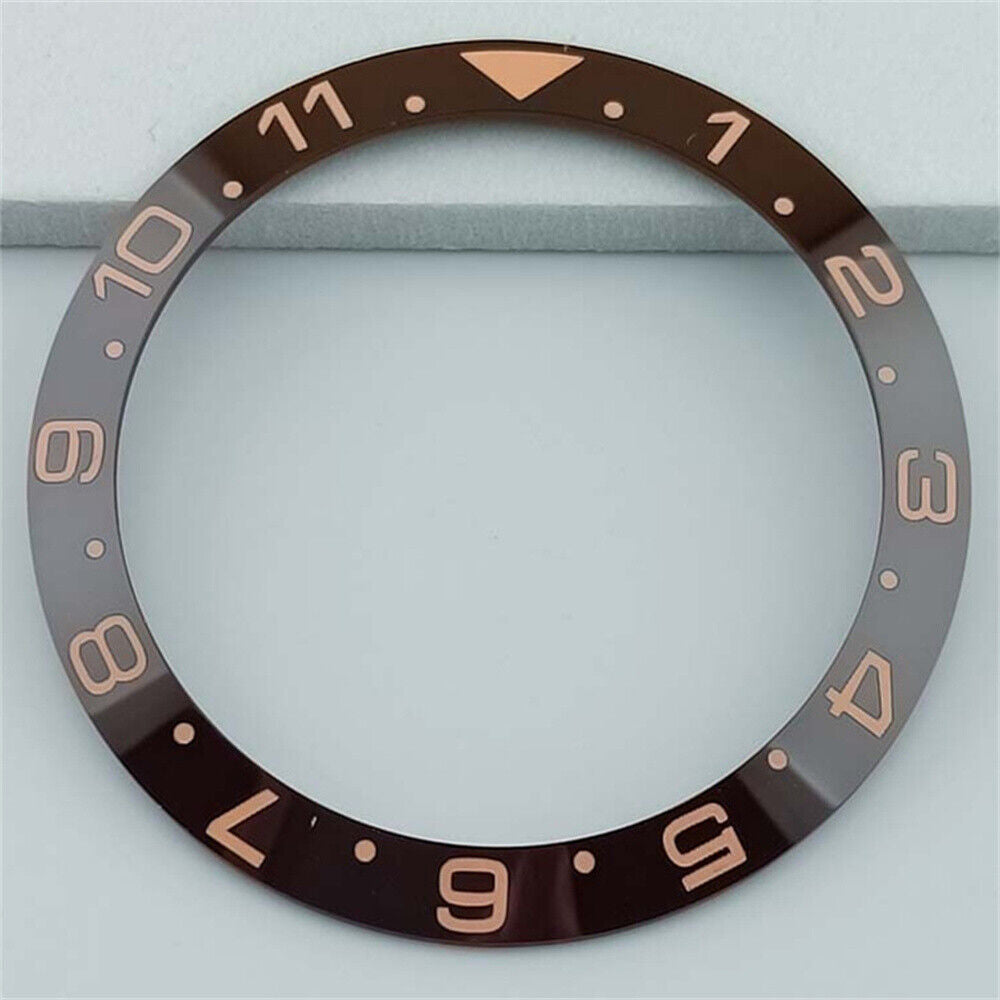 38mm ceramic brown bezel ring with white and gold font, designed for SUB GMT watches.