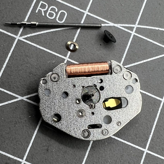 Miyota 2036 quartz movement with 3 hands and high pinion, including watch stem for precise timekeeping.