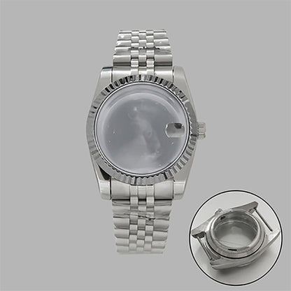 36mm Watch Case+Strap Stainless Steel Transparent Calendar Window for NH35/36