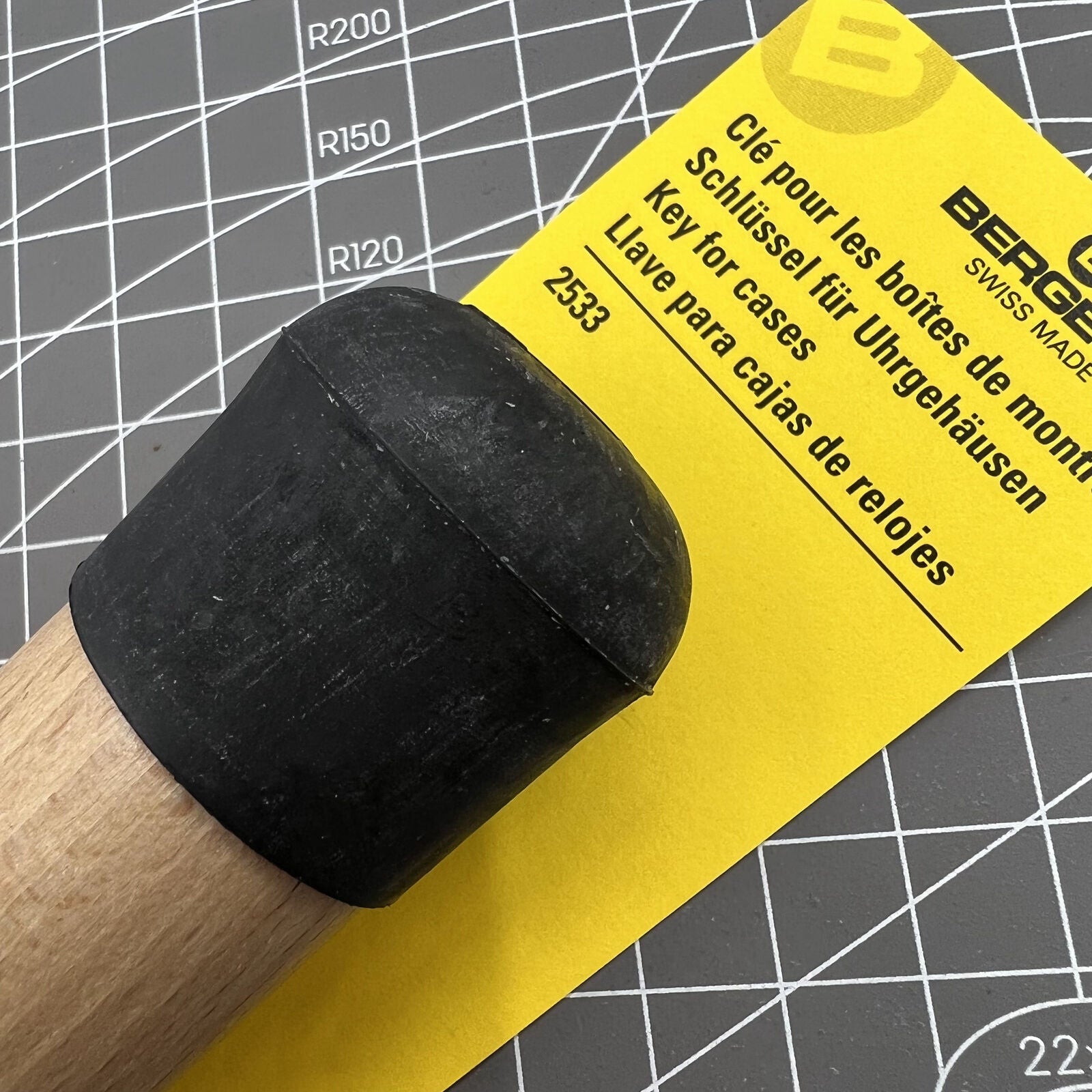 Bergeon 2533 Swiss Made rubber key for opening and closing waterproof watch cases, precision tool for watch repair.