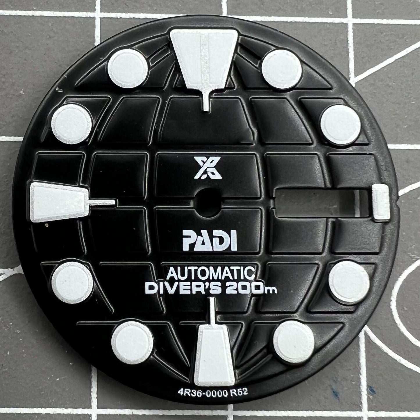 28.50mm black luminous watch dial for NH35 movement, enhancing readability in low light, brand quality.