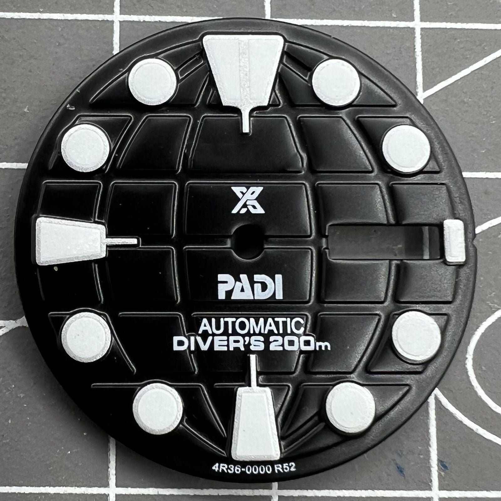 28.50mm black luminous watch dial for NH35 movement, enhancing readability in low light, brand quality.