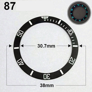 38mm Ceramic Slope Black Ring Silver Font Blue Luminous Watch Bezel Watch Part