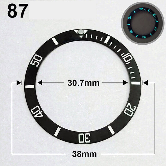 38mm Ceramic Slope Black Ring Silver Font Blue Luminous Watch Bezel Watch Part