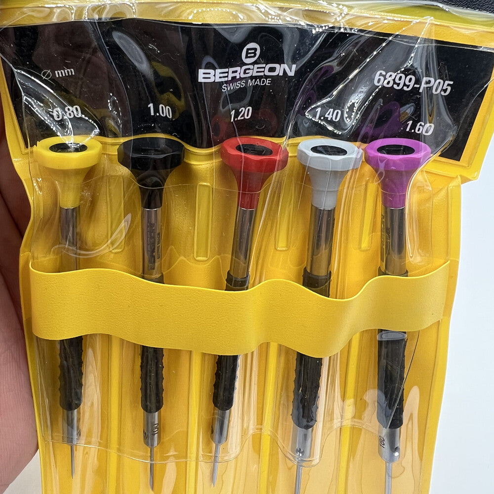 Bergeon 6899-P05 ergonomic screwdrivers set for precise watch repairs and adjustments