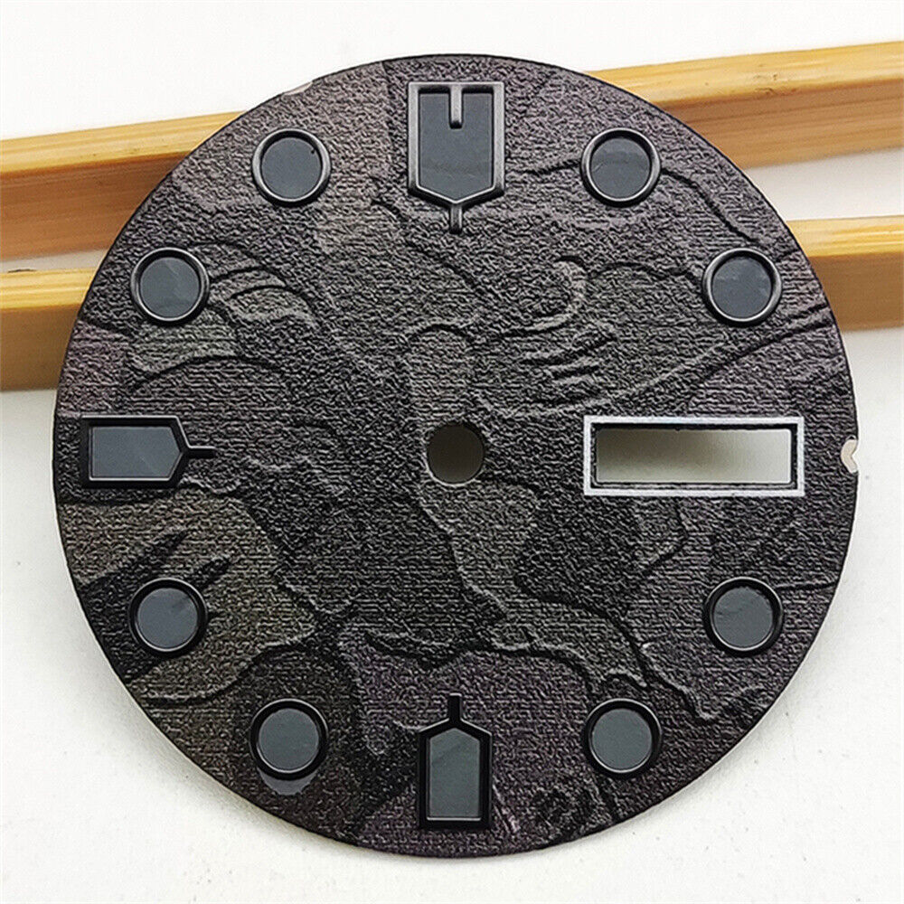 Green luminous black watch dial for NH36 4R36 movement, enhancing visibility in low light, perfect for watch repairs.