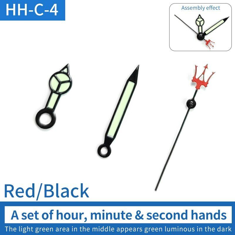 Green luminous watch hands set with pins for SKX007/009 NH35 movement, improves dial visibility in low light.