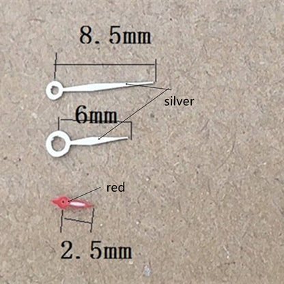 Silver and red diamond-shaped watch hands for Miyota 1L45 quartz movement, enhancing precision and style.