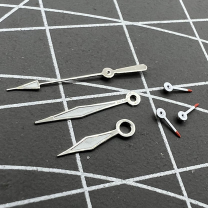 Red and white luminous small second watch hands for Miyota OS series, precision-crafted.