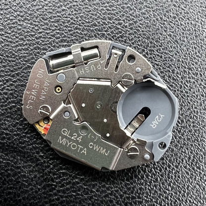 Miyota GL24 silver quartz movement with 2 hands, accurate timekeeping for watch accessories by Miyota.